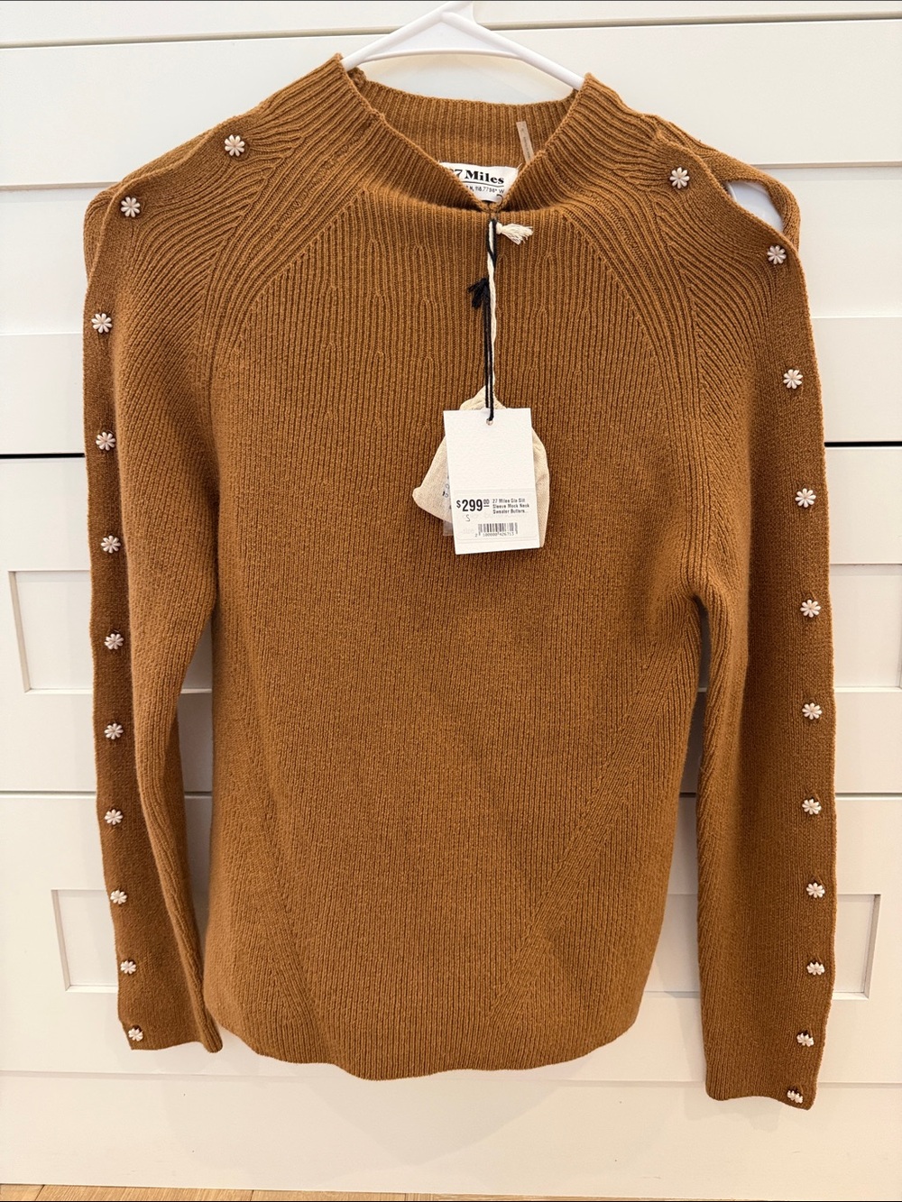 Embellished Shoulder Button Crewneck Sweater - Camel